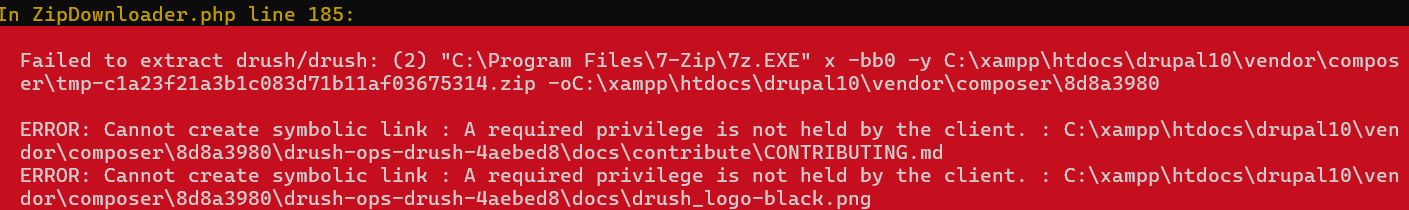 cannot create symbolic link ...